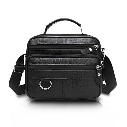 FuninCrea Umhängetasche Herren Echtes Leder mit 5 Reißverschlusstaschen und Tragegriff, Schultertasche Herren Große Kapazität Crossbody Bag Herren Lässig Ledertasche Herren Messenger Bag (Stil 2) von FuninCrea