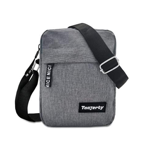 FuninCrea Umhängetasche Herren Klein Schultertasche Herren mit 2 Taschen und Verstellbarem Schulterriemen, Crossbody Bag Herren Mini Messenger Bag mit Reißverschluss für Arbeitende Reisende (grau) von FuninCrea