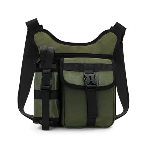 FuninCrea Umhängetasche Herren mit Wasserflaschenhalterung Tasche, Mehrere Taschen Crossbody Bag Herren Wasserdicht Herrentasche zum Umhängen Messenger Bag Lässig Satchel Umhängetasche (Grün) von FuninCrea
