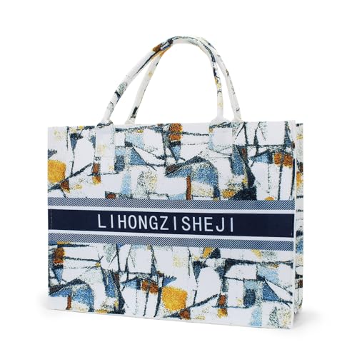 FuninCrea Verdickter Filz Tote Bag Wiederverwendbar Einkaufstasche 40x30x12 cm Handtasche Damen Extra Groß Vintage Tasche Damen Handtaschen zum Einkaufen und Aufbewahren von Unordnung (Stil 3) von FuninCrea