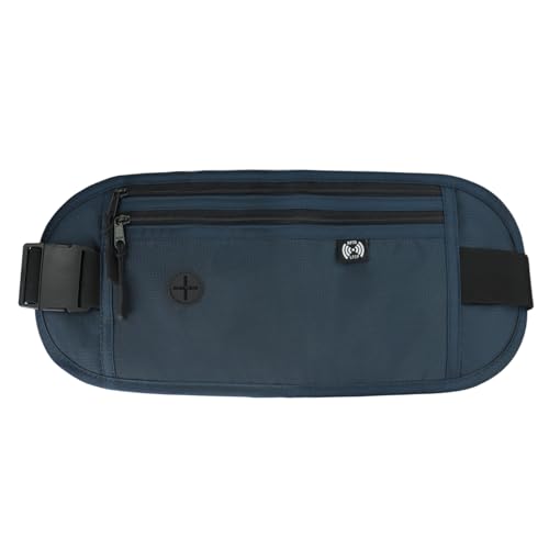 FuninCrea Wasserdicht Versteckt Geldgürtel, Diebstahlsicherung Bauchtasche mit RFID-Sperrfunktion Einstellbar Schlank Laufgürtel Hüfttasche für Männer und Frauen für Arbeit Reisen Sport (A-Blau) von FuninCrea