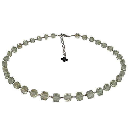 Edelstein Kette Prasolith, Würfelform, 925oo Silber , ca. 43,5 - 49 cm von Funk-Collier