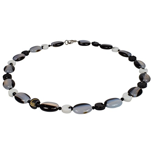 Funk-Collier Edelstein Kette Mond Achat mit schwarzen und weissen Mond-Elementen, ca. 47 cm, 925oo Silber von Funk-Collier