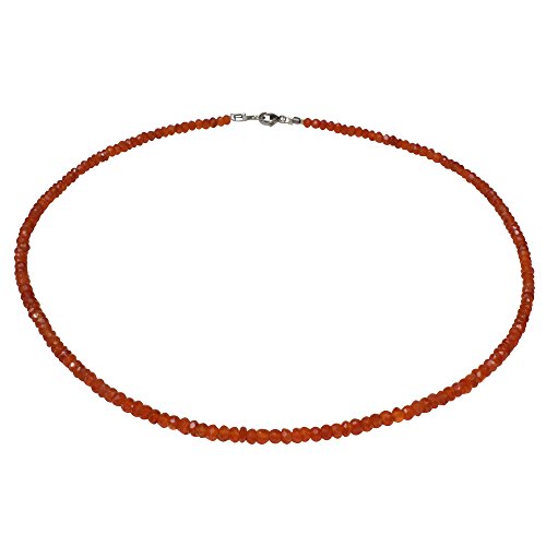 Funk-Collier Edelsteinkette Feuerkarneol facettiert, 925oo SI Schloß, ca. 44 cm, Damen von Funk-Collier