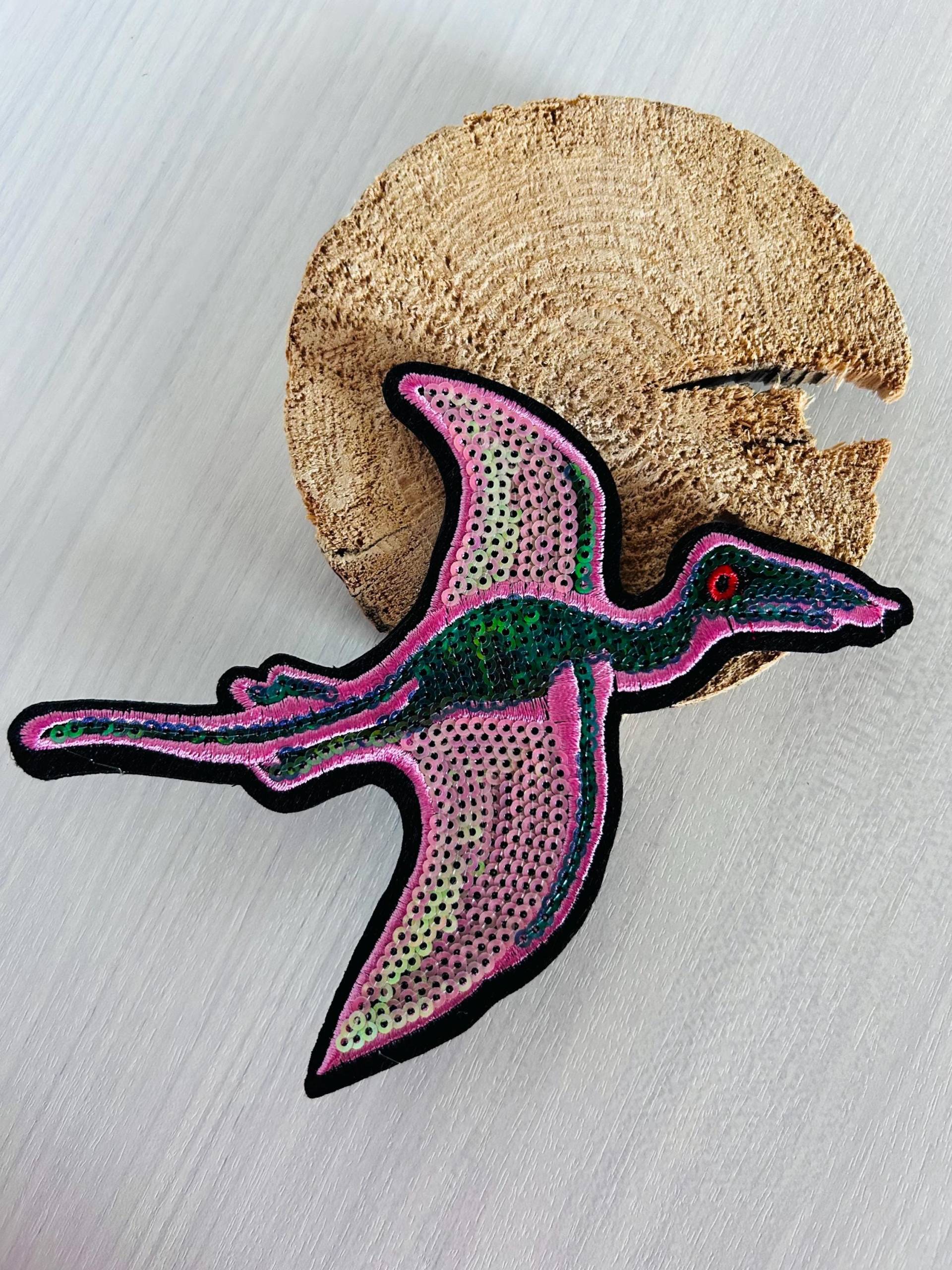 Contour Klettie Klett Patch I Funkelnder Dino Flugsaurier Pailletten Schulranzen Rucksack Kindergarten Einschulung Schulkind von FunkelFlauschPatch