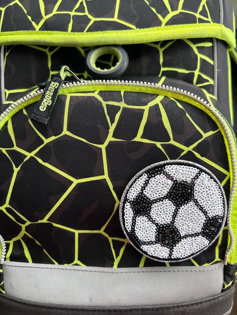 Contour Klettie Klett Patch I Funkelnder Fußball Pailletten Schulranzen Rucksack Kindergarten Einschulung Schulkind von FunkelFlauschPatch