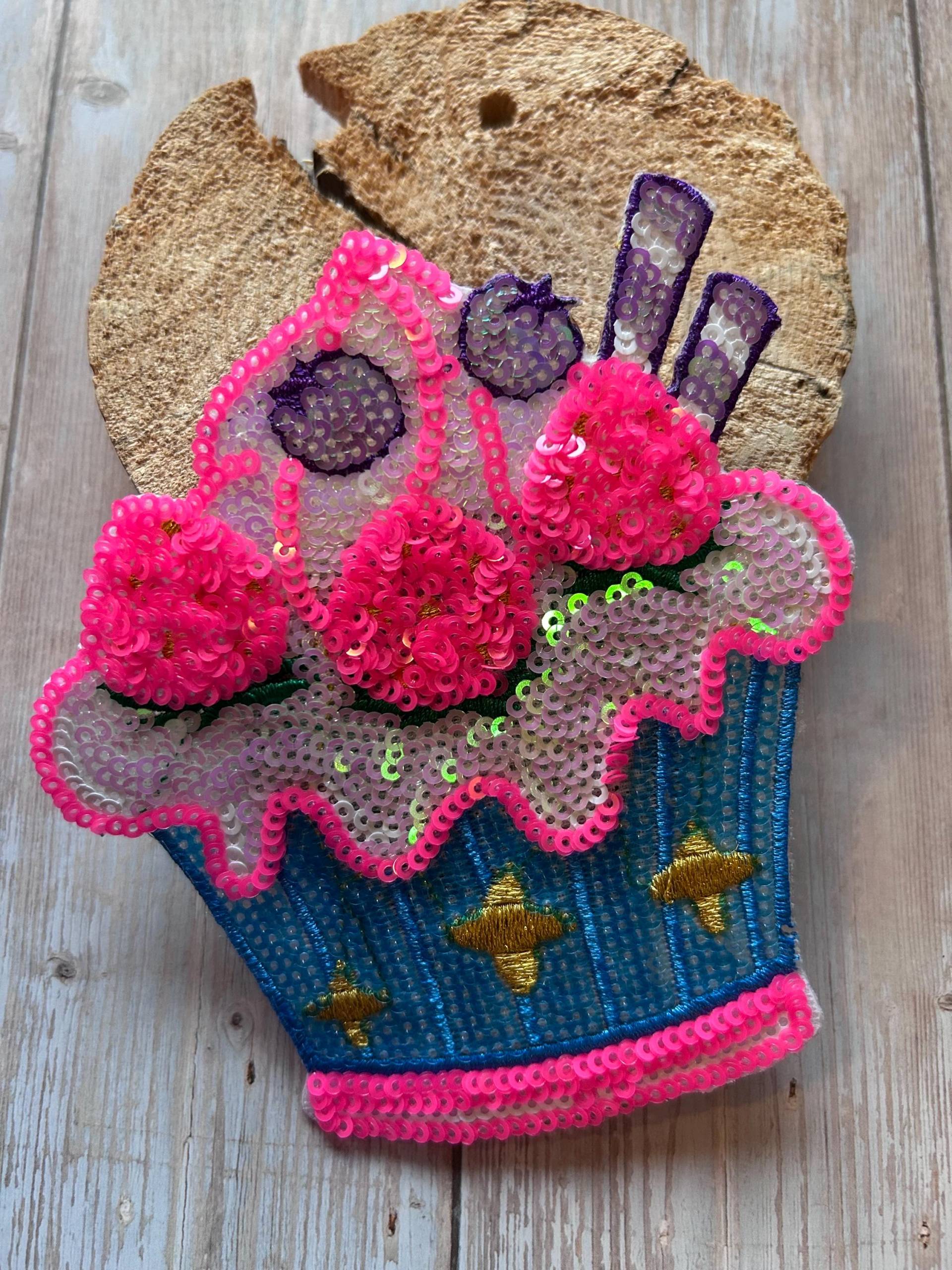 Contour Klettie Klett Patch I Glitzernder Cupcake Muffin Pailletten Schulranzen Rucksack Kindergarten Einschulung Schulkind von FunkelFlauschPatch