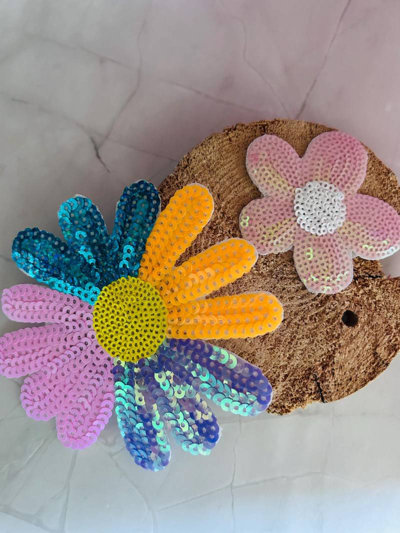 Set Contour Klettie Klett Patch I Bunte Glitzernde Blumen Pailletten Schulranzen Kindergarten Rucksack Einschulung Schulkind von FunkelFlauschPatch