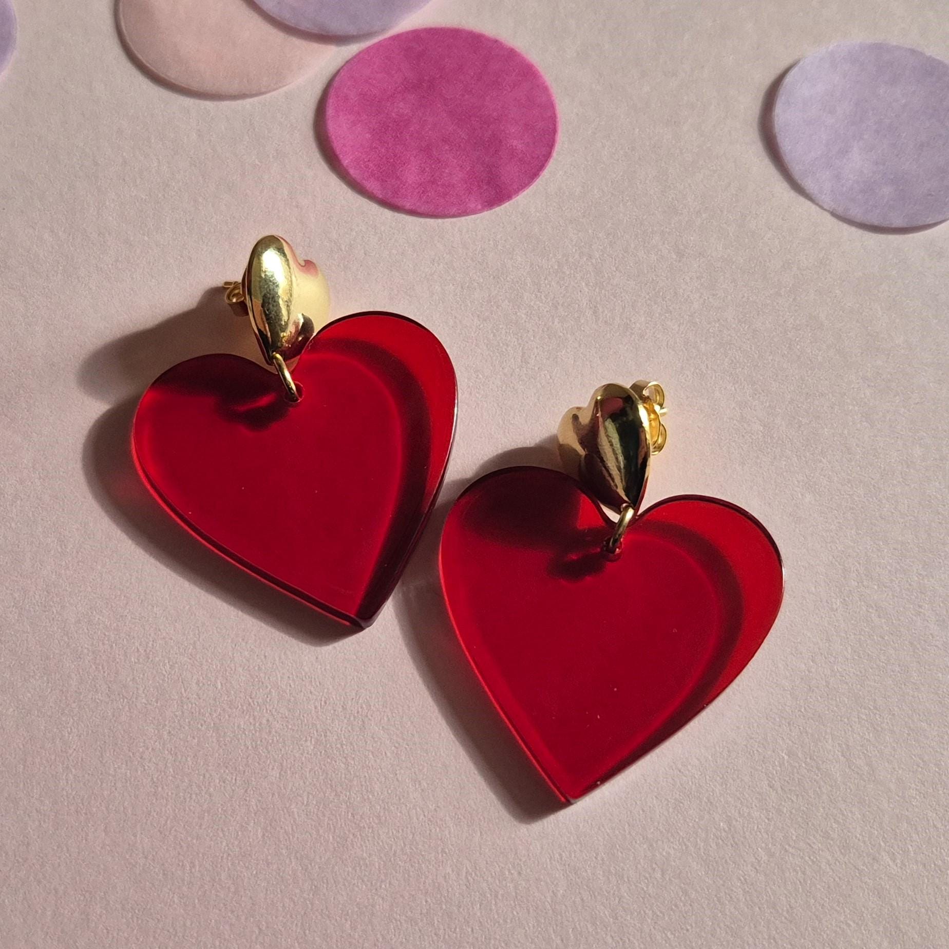 Niedliche Herz Ohrringe - Doppeltes Herzchen Herzförmige Transparente Statement von FunkelFritz