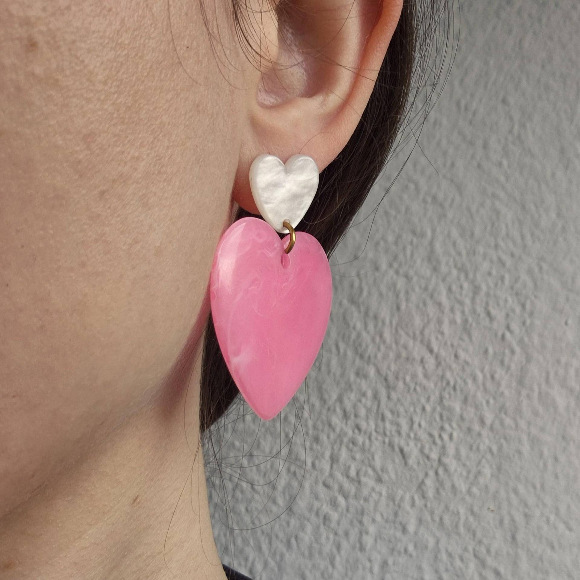 Super Niedliche Herzohrringe - Weiß Und Pink Doppeltes Herzchen Super Niedliche Herzohrringe - Weiß Und Pink Doppeltes Herzchen von FunkelFritz