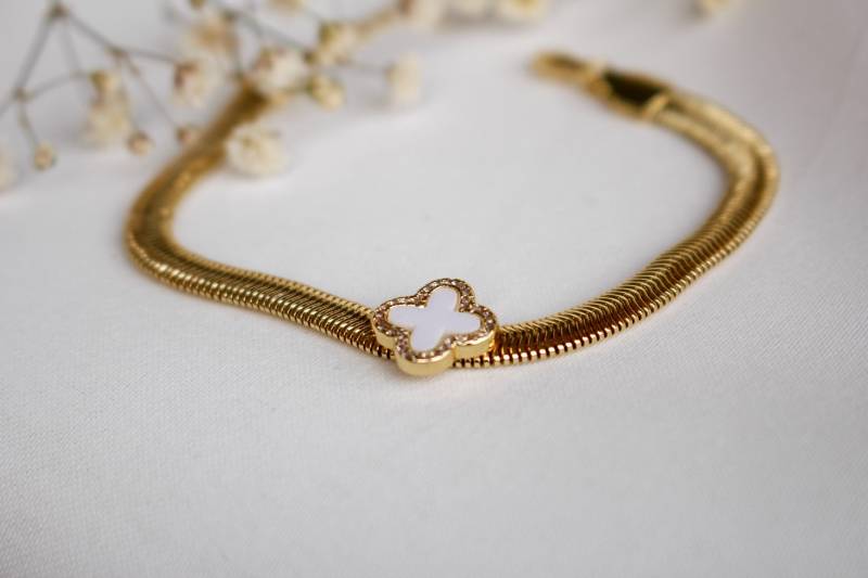 Vierblättrigem Kleeblatt Armband Vergoldetes Damen Edelstahl Glücksbringer Weihnachtsgeschenk Für Frauen von Funkeledel