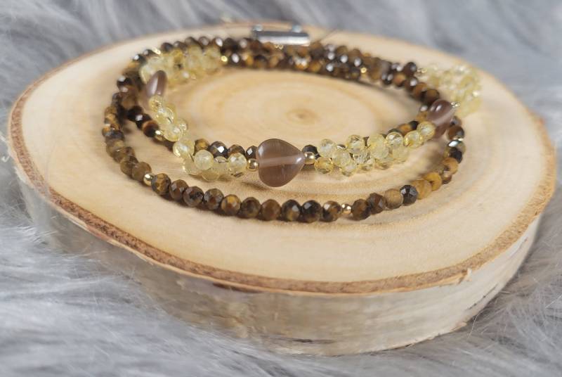 Geburtsstein November Das Tigerauge, Perlenarmband Aus Echten Edelsteinen, Opal Herz - Lieblingsschmuck Von Funkelstein von FunkelsteinShop