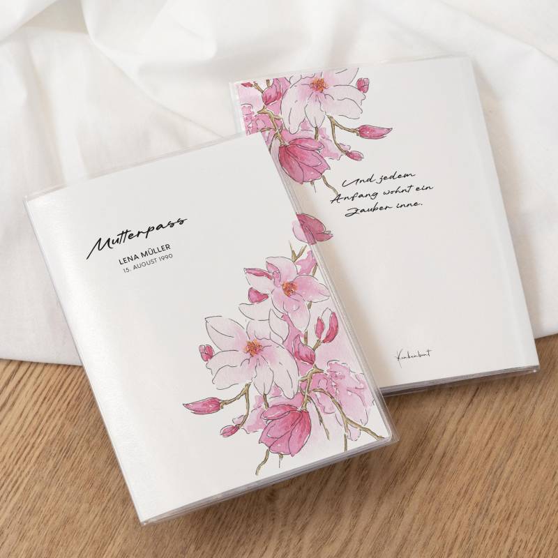 Personalisierbare Mutterpasshülle - Aquarell Blumen | 3-Teilige Schutzhülle Mit Ultraschallbilder Fach Mutterpass Heft Druck von Funkenbunt