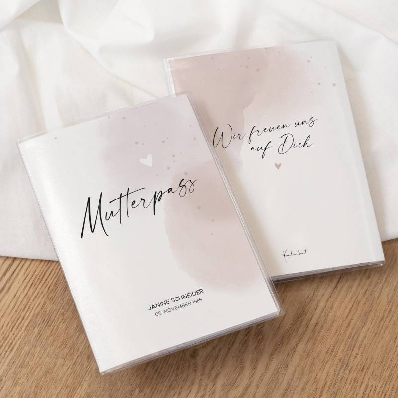 Personalisierbare Mutterpasshülle - Aquarell | Liebe Im Bauch 3-Teilige Schutzhülle Mit Ultraschallbilder Fach Mutterpass Heft Druck von Funkenbunt