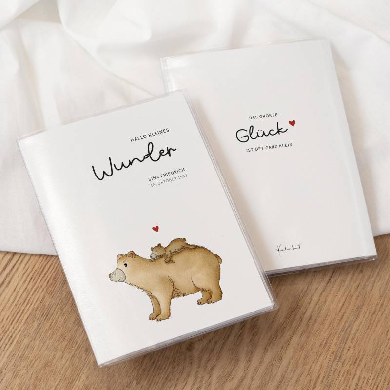 Personalisierbare Mutterpasshülle - Bären | 3-Teilige Schutzhülle Mit Ultraschallbilder Fach Mutterpass Heft Druck von Funkenbunt