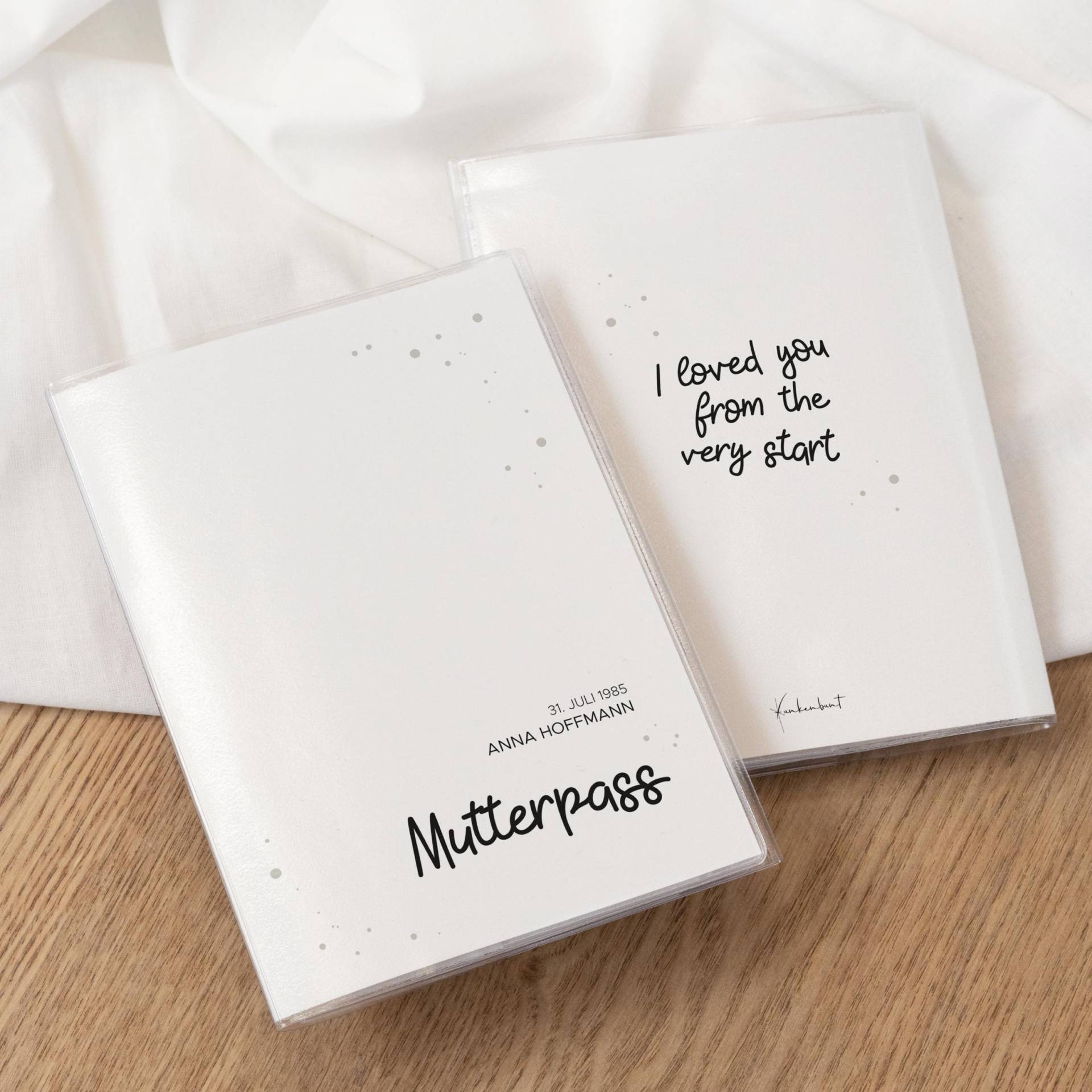 Personalisierbare Mutterpasshülle - Minimalistisch Schwarz Weiß | 3-Teilige Schutzhülle Mit Ultraschallbilder Fach Mutterpass Heft Druck von Funkenbunt