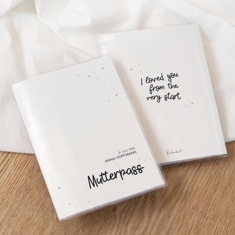 Personalisierbare Mutterpasshülle - Minimalistisch Schwarz Weiß | 3-Teilige Schutzhülle Mit Ultraschallbilder Fach Mutterpass Heft Druck von Funkenbunt