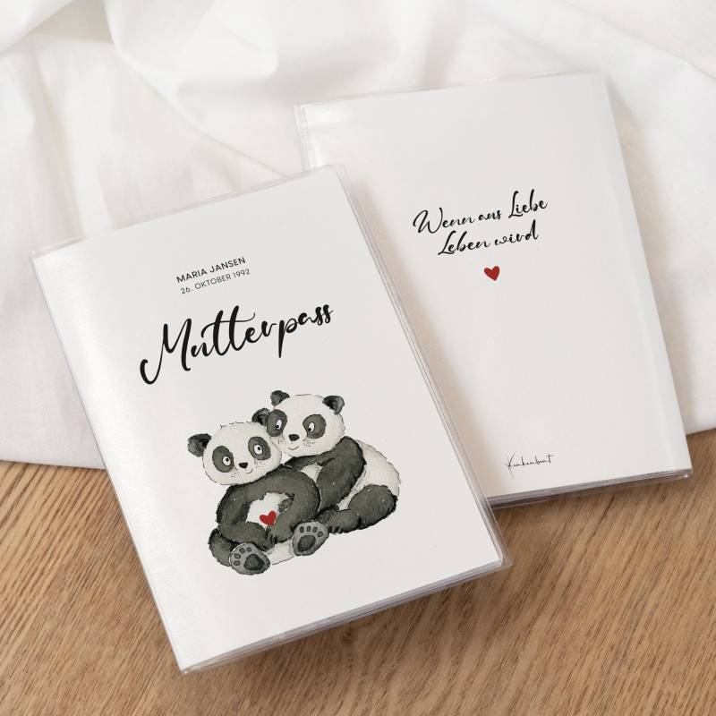 Personalisierbare Mutterpasshülle - Panda Paar | 3-Teilige Schutzhülle Mit Ultraschallbilder Fach Mutterpass Heft Druck von Funkenbunt