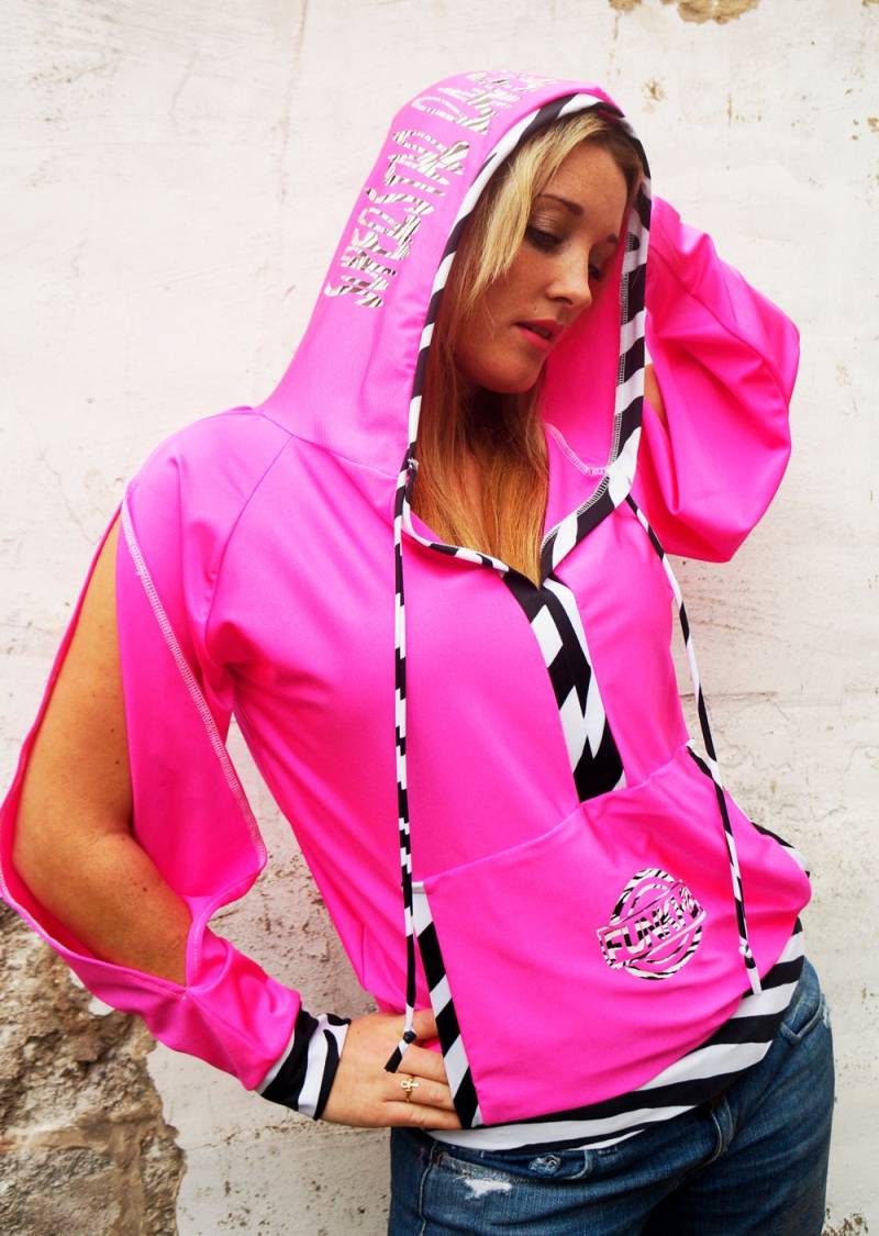 Funki-B Bedrucktes Unikat Hoody Top Jeder Text Rave Neon Lycra Clubwear Plur Viele Farben Bedruckte Stoffe von FunkiBClubwear