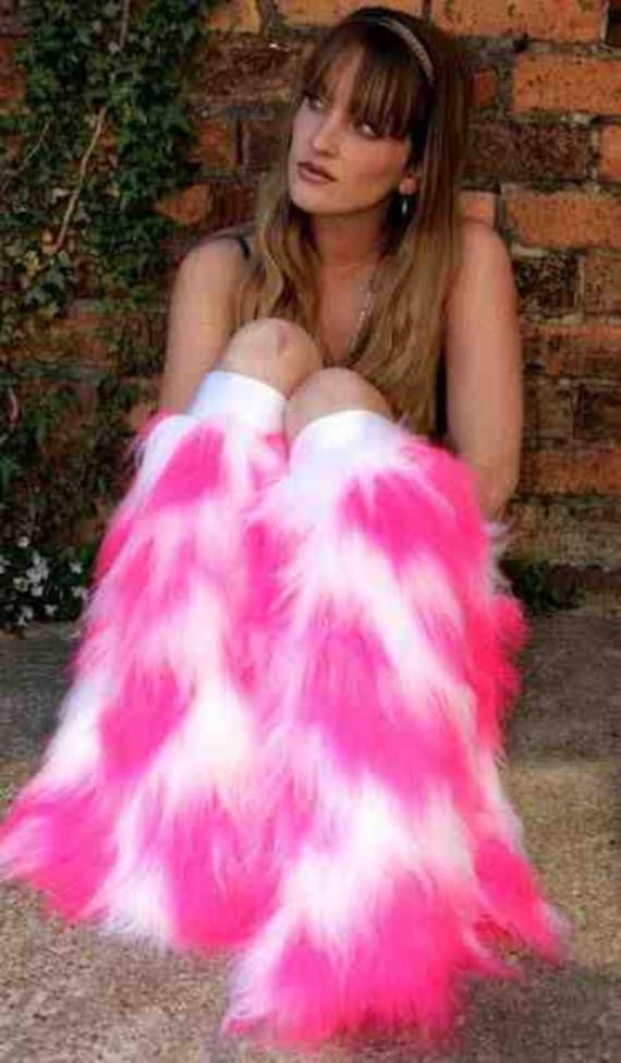 Knallige Neon Camo Fluffies Kunstfell Flauschige Stiefeletten Plur Rave Clubwear Goth Punk Cyber von FunkiBClubwear