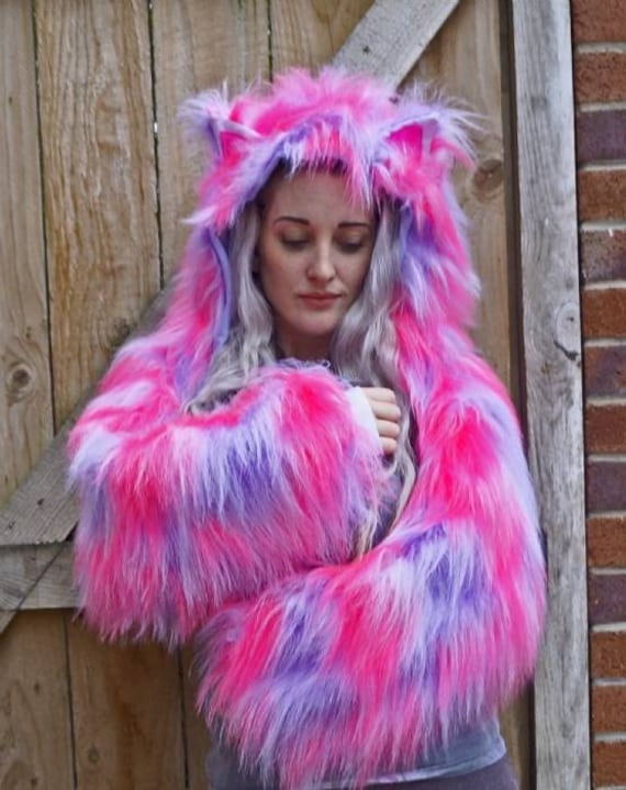 Lined Version Funki-B Katze Kunstfell Fell Kapuze Shrug Halloween Fancy Dress Up Neon Rave Clubwear Goth Punk Ohren Viele Farben von FunkiBClubwear