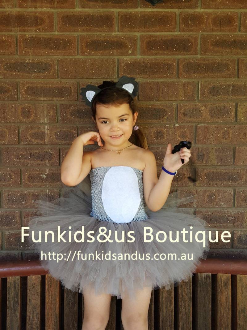 Koala Tutu Kostüm Handgemachtes Graues Tier Kleid Mit Ohren von FunkidsandUsBoutique