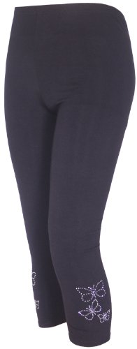 Damen 3/4 Schmetterling Pailletten Stretch Leggings 40-26 Gr. 42-44, Schwarz von Funky Fashion Shop