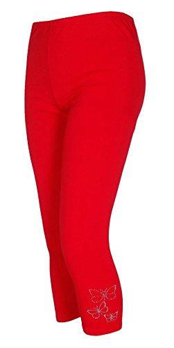 Damen 3/4 Schmetterling Pailletten Stretch Leggings 40-26 Gr. 42-44, rot von Funky Fashion Shop