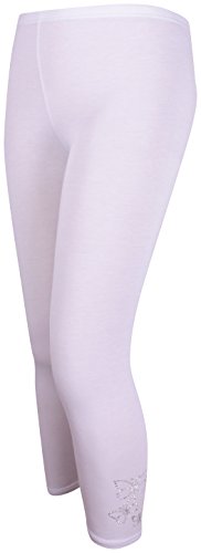 Damen 3/4 Schmetterling Pailletten Stretch Leggings 40-26 Gr. 42-44, weiß von Funky Fashion Shop