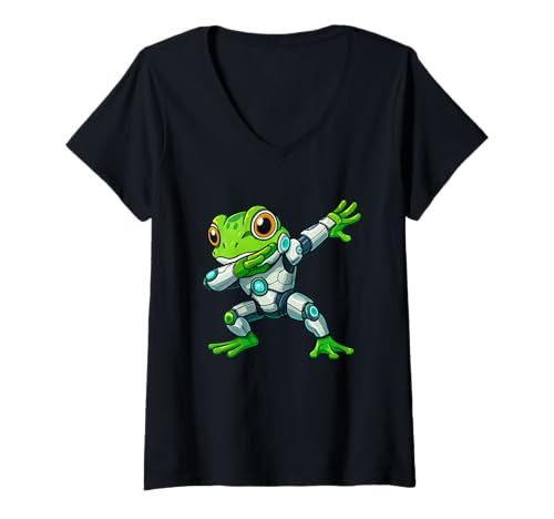 Damen Cooler Frosch Cartoon Roboter Mech Astronaut Dab T-Shirt mit V-Ausschnitt Damen Cooler Frosch Cartoon Roboter Mech Astronaut Dab T-Shirt mit V-Ausschnitt von Funky Frog Robot Mech Dab Designs