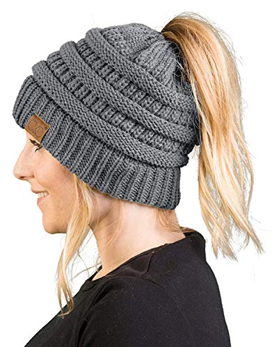 Funky Junque CC BeanieTail Womens Ponytail Messy Bun Beanie Solid Ribbed Hat Cap von Funky Junque