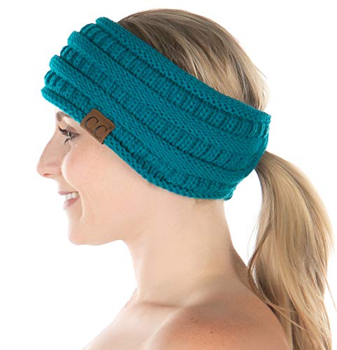 Funky Junque Damen Pferdeschwanz Kopf Wrap Unordentlicher Dutt Gefüttert Strick-Stirnband Ohrwärmer - Blau - Einheitsgröße von Funky Junque