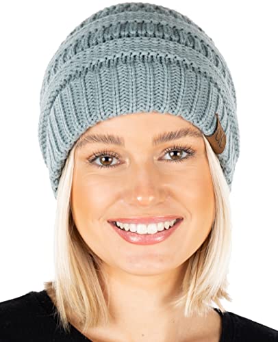 Funky Junque Exklusive Damen-Beanie, solide gerippte Strickmütze, warm, weich, Winter Mint, Einheitsgröße von Funky Junque