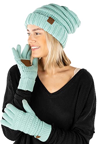 Funky Junque Exklusive Oversize-Slouchy Beanie mit passendem gefüttertem Touchscreen-Handschuh, Minze, Einheitsgröße von Funky Junque