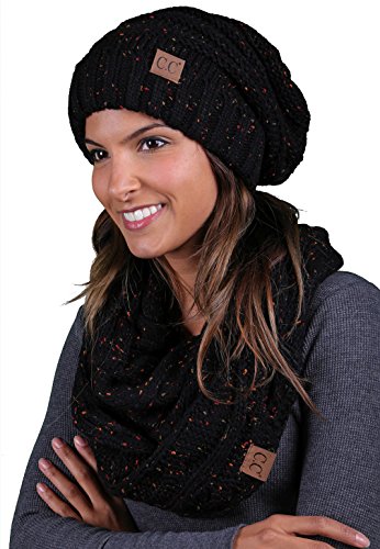 Funky Junque Oversized Slouchy Beanie Bundled with Matching Infinity Scarf, Schwarz (Konfetti), Einheitsgröße von Funky Junque