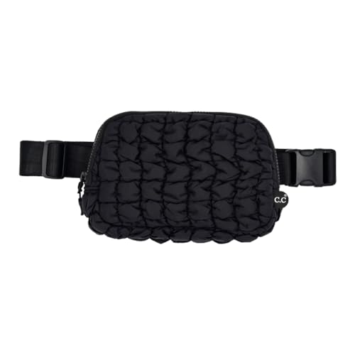 Funky Junque Umhängetaschen für Damen, verstellbarer Gürtelriemen, Bauchtasche, Schlingen, Taille, Geldbörse, Reisen, Essentials, Strand, Fitnessstudio, Schwarz (gesteppter Puffer), Einheitsgröße von Funky Junque