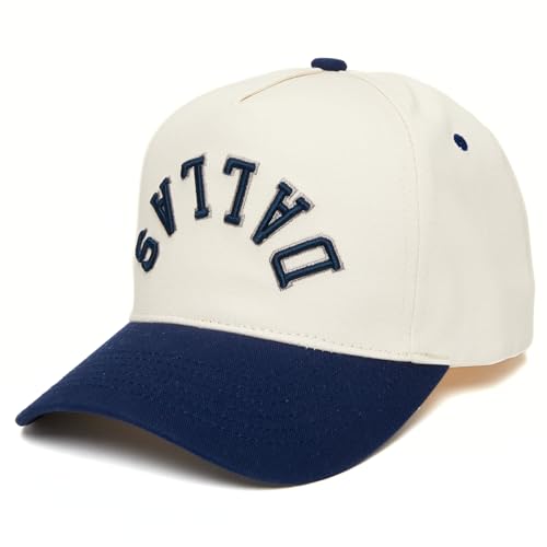 Funky Junque Upside Down City Trucker Mütze für Damen und Herren - Unisex 3D Gestickte Gameday Baseball Cap Retro Snapback Hüte, Dallas - Marineblau/Beige, Einheitsgröße von Funky Junque