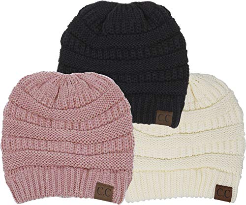 Solide Beanie-Mütze, Schwarz, Elfenbein, Indi-Pink von Funky Junque