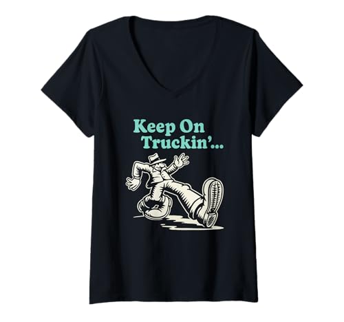 Damen Funky Keep on Truckin' - Funky Groovy Retro-Vibes T-Shirt mit V-Ausschnitt Damen Funky Keep on Truckin' - Funky Groovy Retro-Vibes T-Shirt mit V-Ausschnitt von Funky Keep on Truckin' - Retro Vibes