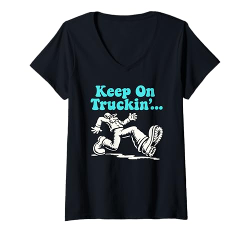 Damen Funky Keep on Truckin' - Retro-Vibes T-Shirt mit V-Ausschnitt Damen Funky Keep on Truckin' - Retro-Vibes T-Shirt mit V-Ausschnitt von Funky Keep on Truckin' Retro Vibes