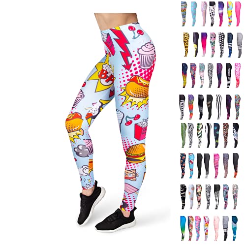 Funky Planet Volldruck-Gamaschen-Frauen-Mädchen-Damen-Ganzkörperansicht 3D-Grafik-Galaxie, Sterne, Ombre, Aztec Stretchy Hosen dünne Hosen Workout Print Leggings (Fast Food) von Funky Planet