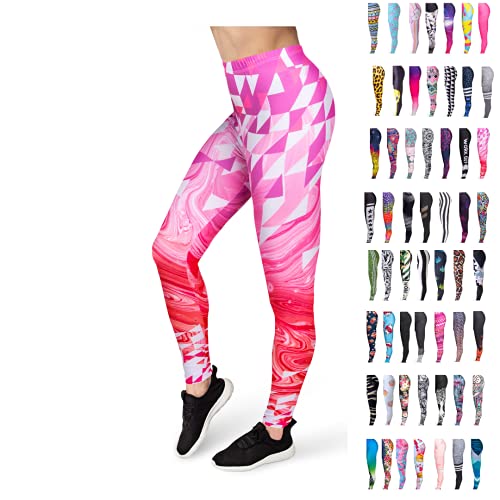 Funky Planet Volldruck-Gamaschen-Frauen-Mädchen-Damen-Ganzkörperansicht 3D-Grafik-Galaxie, Sterne, Ombre, Aztec Stretchy Hosen dünne Hosen Workout Print Leggings (Triangles pink Marble) von Funky Planet