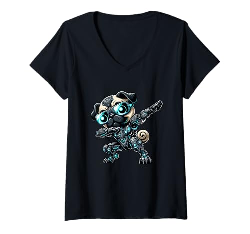 Damen Cooler Cartoon-Mops-Roboter Dab Space Astronaut T-Shirt mit V-Ausschnitt Damen Cooler Cartoon-Mops-Roboter Dab Space Astronaut T-Shirt mit V-Ausschnitt von Funky Pug Robot Cool Cosplay Cartoons