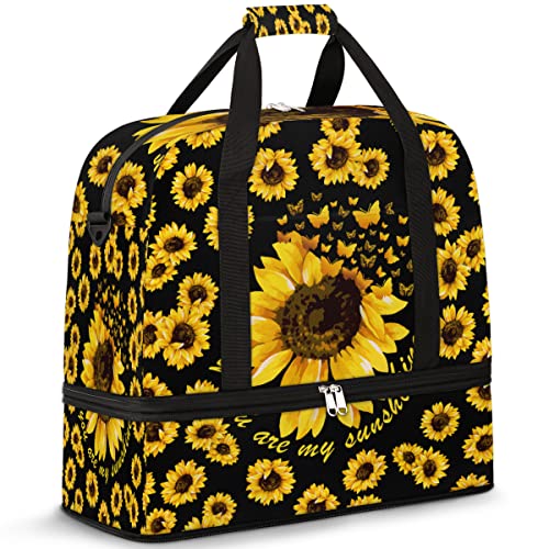 Reise-Duffel Bag Sommer Sonnenblume Kunst Schmetterling Sport Gym Bag für Damen Mann, wasserdicht, faltbar, Wochenende Übernachtungstasche für Yoga, Workout, Training, mit Schuhfach, Mehrfarbig, von Funky Qiu