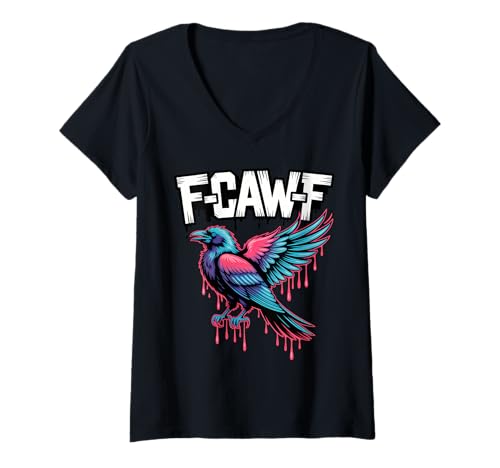 Damen F-Caw-F Lebendiger Rabe T-Shirt mit V-Ausschnitt Damen F-Caw-F Lebendiger Rabe T-Shirt mit V-Ausschnitt von Funky Vibrant Raven Designs Collection