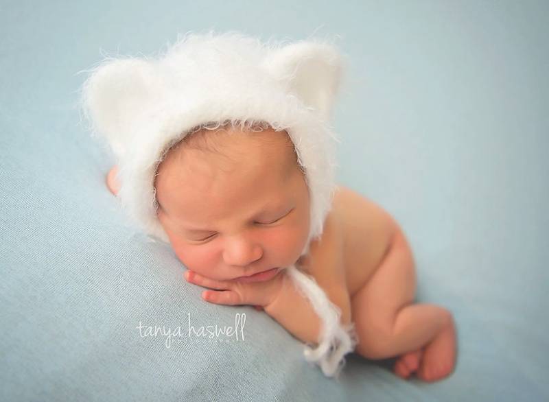 Baby Bär Mütze Gestrickte Teddy Gebürstet Chunky Weiß Neutral Boy Girl Photo Prop Premium-Dusche-Geschenk Neugeborenen-6 Monate von FunkyKnitsUK