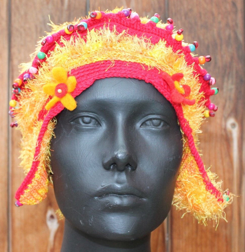 Gehäkelte Mütze Orangegelbe Baumwollmütze Mit Holzperlen Gehäkelte Mütze Orangegelbe Baumwollmütze Mit Holzperlen von FunkyMagicalHats