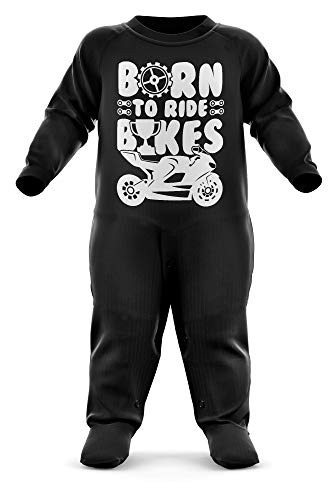 FunkyShirt Baby-Strampler mit Aufschrift "Born to Ride Bikes", Motorrad-Strampler für das erste Geburtstag, Geschenk für Neugeborene Gr. 68, Schwarz von FunkyShirt