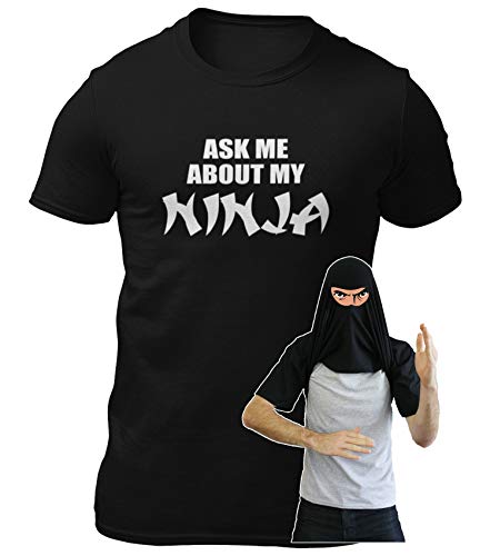 Geschenk für Männer – Ask Me About My Ninja Disguise Flip Ninja Face T-Shirt – Lustiges Jungen T-Shirt, Schwarz , 9-11 Jahre von FunkyShirt