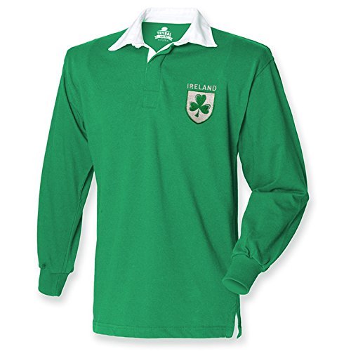 Retro Herren-Rugbyshirt für Irland-Fans, Trikot mit Kleeblatt-Logo 6 Nations Irisch Gr. 2X-Large, Grün - Irish Green von FunkyShirt